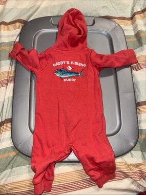 Red 'Daddy's Fishing Buddy' Hooded Baby One-Piece
